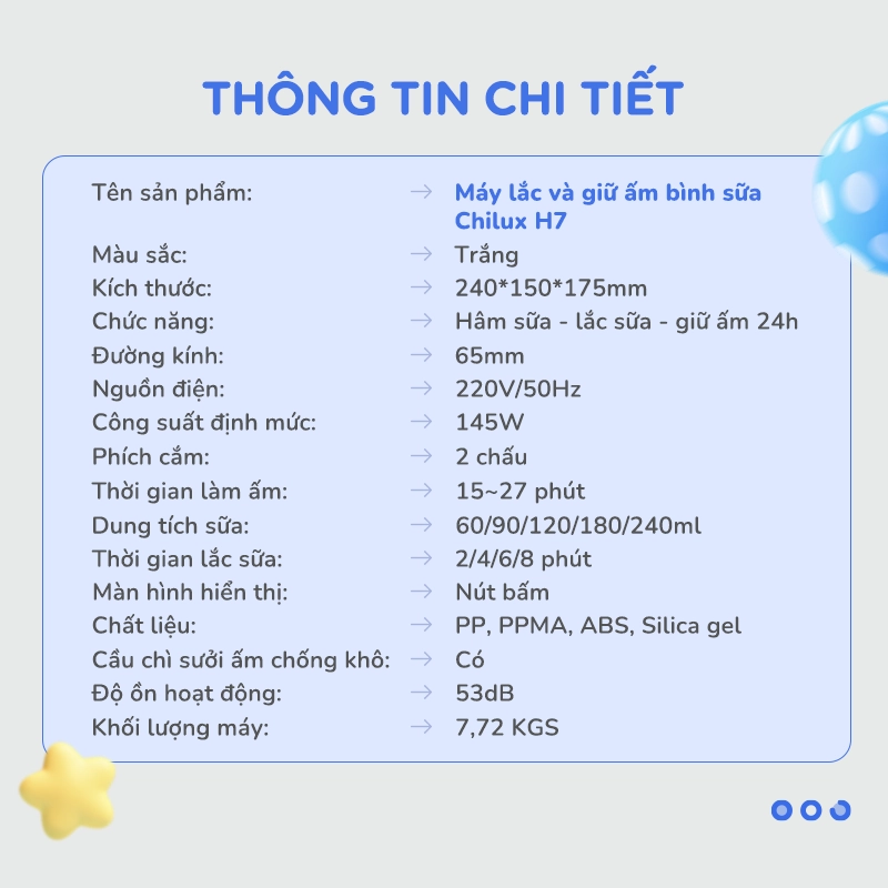 Máy lắc và giữ ấm bình sữa Chilux H7